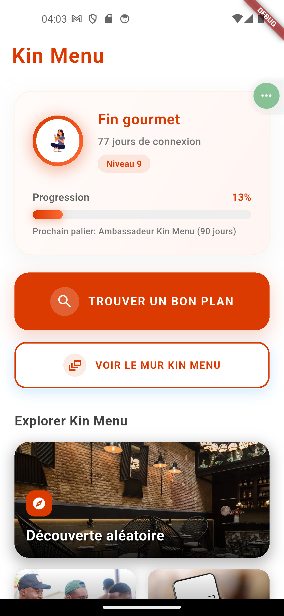 Interface de Kin Menu