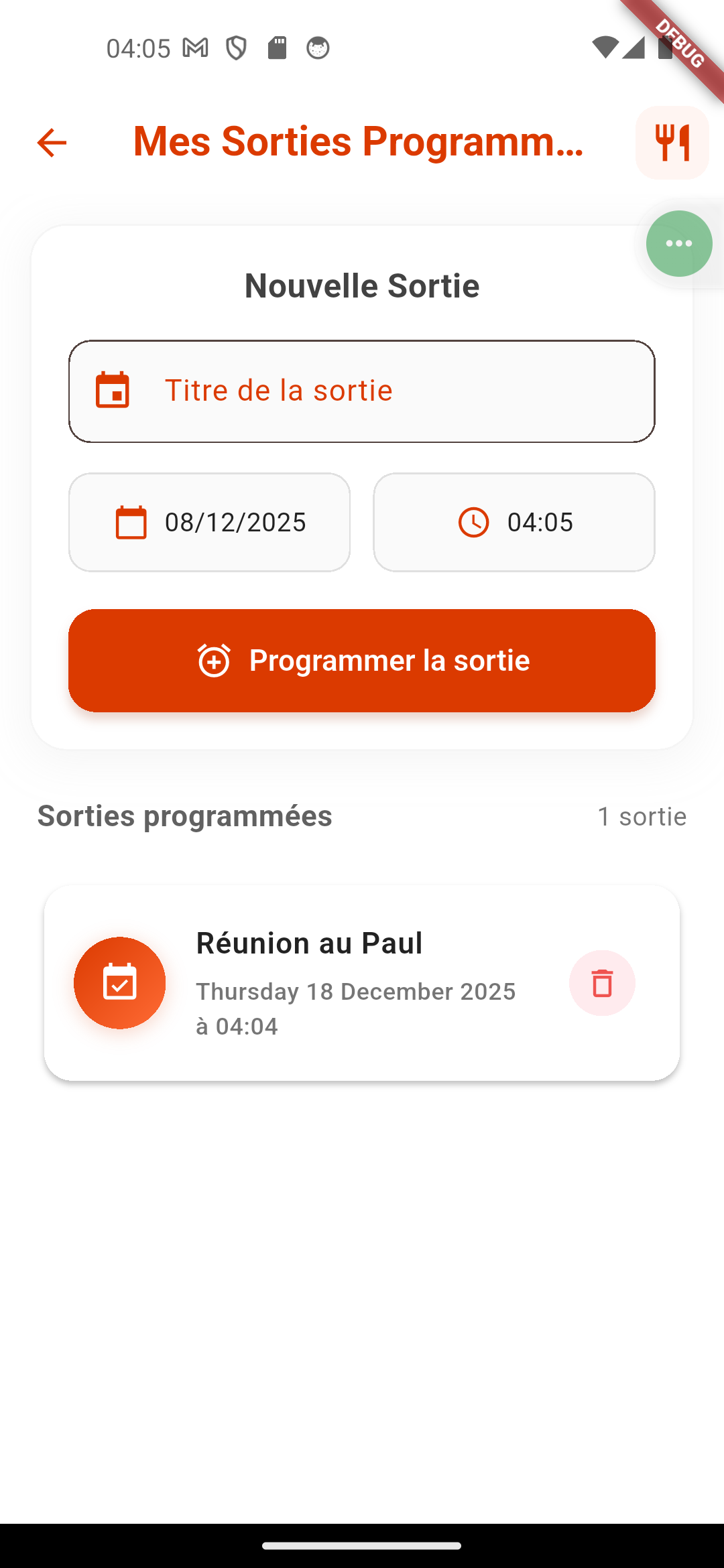 Planification sur Kin Menu